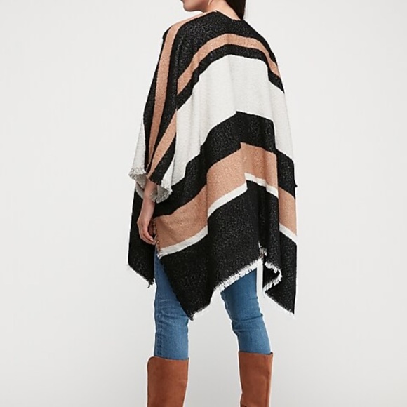 Express Fringe Striped Poncho - Picture 4 of 7
